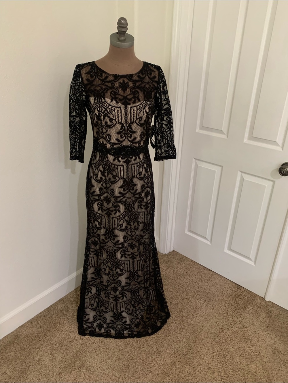 Sangria Black/Nude Lace Evening Dress
